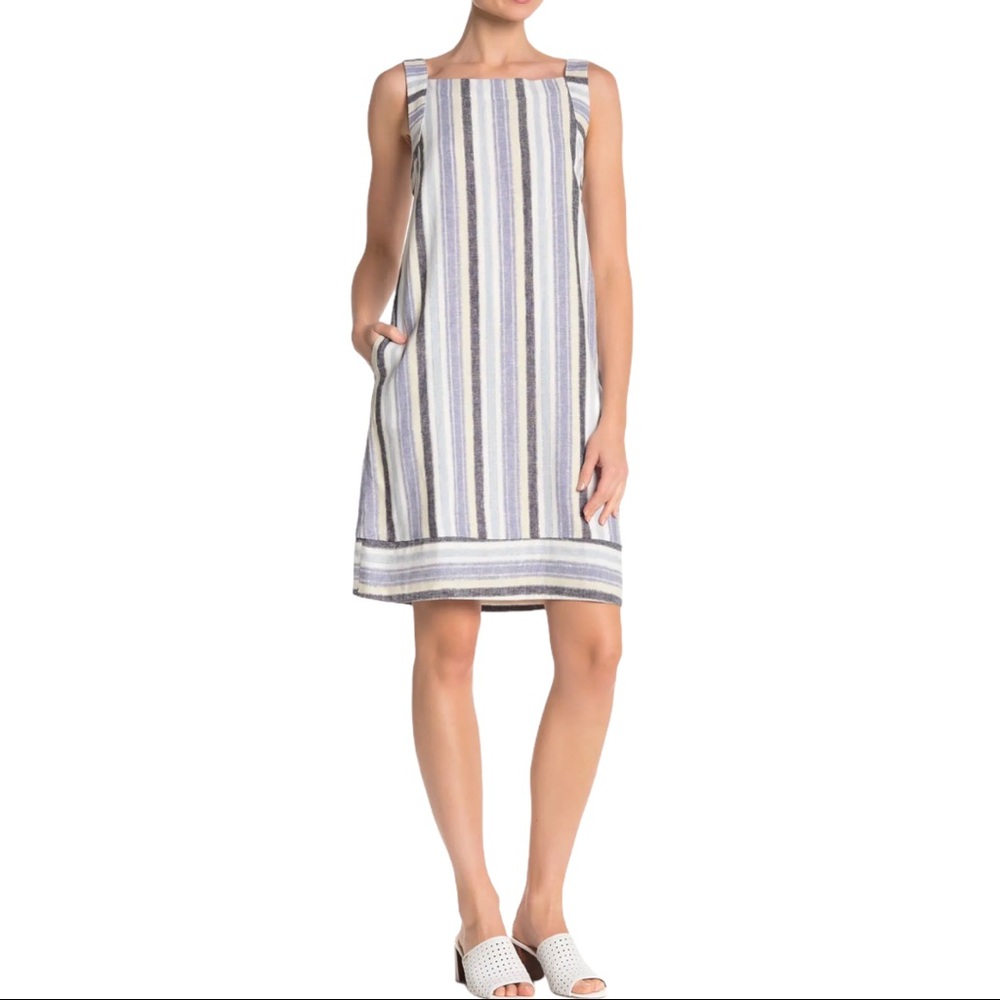 Sharagano Colorblock Stripe Linen Shift Dress Sz10